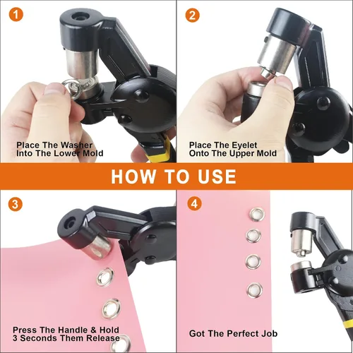Miniatura 4 de ZONGLAN Kit de herramientas para ojales, herramienta multiusos manual de mano, remache, prensa, alicates, 3 troqueles intercambiables con 900