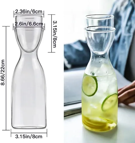 Miniatura 2 de Juego de jarras de agua de cabecera con vaso de vidrio para baño, dispensador de enjuague, decantador con taza de vidrio, contenedor para botella