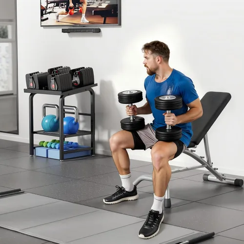 Miniatura 6 de Solo soporte para mancuernas con soporte de peso ajustable para carga de 500 libras, soporte de pesas resistente para gimnasio en casa