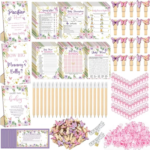 Miniatura 17 de Sherr 476 juegos florales de baby shower, 6 juegos de actividades, tarjeta floral, juego de caza de chupetes, 50 chupetes, qué tan grande es mamá