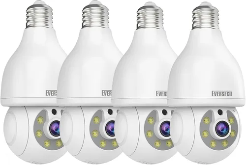EVERSECU HD 2K 3.0MP Cámara de seguridad de bombilla inalámbrica con conector de luz E27, seguimiento automático PTZ, audio de dos vías, visión