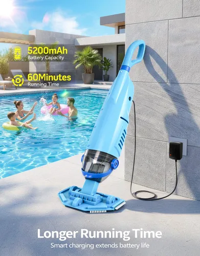 Miniatura 6 de KimPump - Aspiradora inalámbrica de piscina con 4 bolsas de filtro, adecuada para filtración de impurezas ultrafina, aspiradora de mano de 20.5 GPM