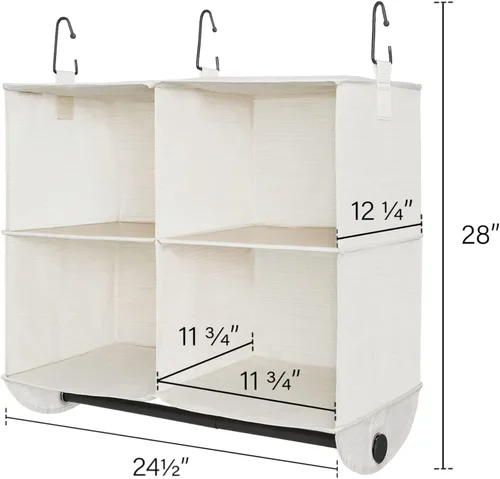 Miniatura 3 de StorageWorks Organizador de armario colgante con barra de metal, organizadores de armario de 4 secciones y almacenamiento, estantes colgantes Blanco