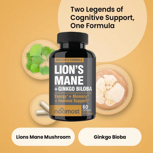 Miniatura 2 de NooMost Cápsulas de suplemento de hongos de melena de leones de 1080 mg con ginkgo biloba, energía, enfoque, claridad y apoyo de memoria