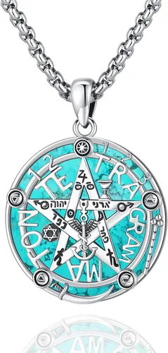 Miniatura 117 de Joyas de turquesa para mujeres y hombres de plata de ley 925 con colgante de urna para cenizas, collar con medallón de imagen, martillo de Thor