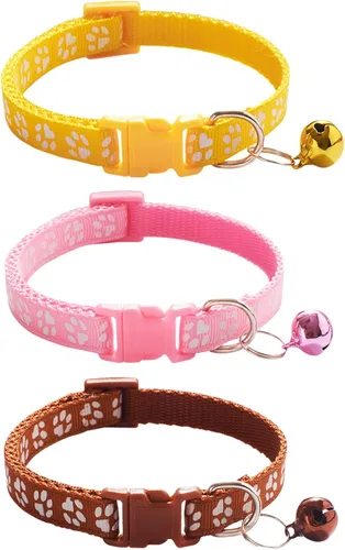 Miniatura 6 de Jecikelon 6 collares ajustables para cachorros, collar de poliéster para gatos con campana, collar básico para perros pequeños (S, pata 1)