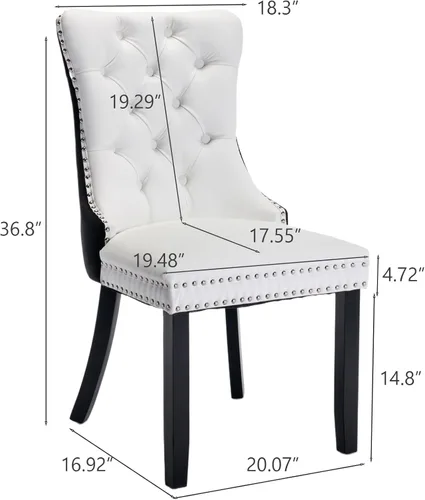 Miniatura 2 de Juego de 6 sillas de comedor de cuero, sillas laterales con respaldo alto, silla lateral tapizada moderna con anillo trasero de botón, patas