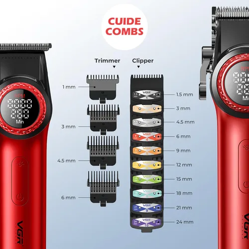 Miniatura 5 de VGR Juego de cortapelos de barbero profesional 3 en 1, recortadora de pelo, afeitadora de lámina, kit de corte de pelo inalámbrico con potente motor