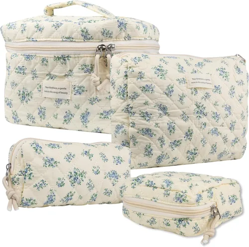 Miniatura 18 de NATINSA Linda bolsa de maquillaje para mujeres (2 piezas), bolsas de cosméticos de viaje, bolsa organizadora de aseo acolchada coqueta con flores