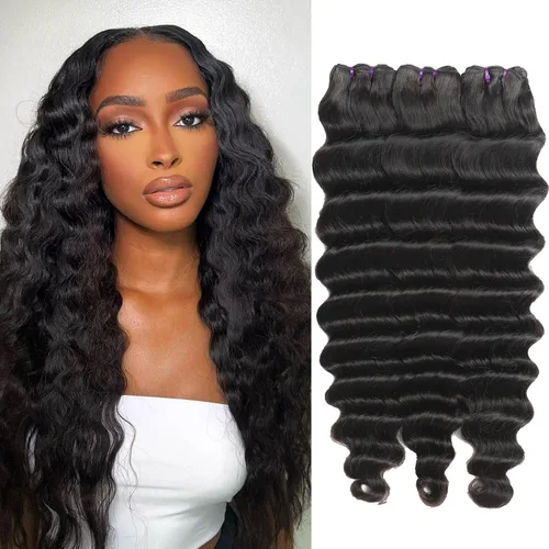 Miniatura 21 de Paquetes de cabello brasileño suelto de onda profunda con cierre, 3 paquetes y cierre de cabello humano de 10, 12, 14+10 pulgadas, 100% sin