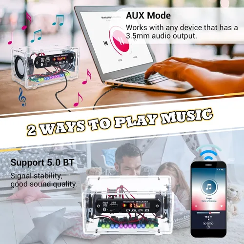 Miniatura 6 de MiOYOOW Kit de altavoz Bluetooth DIY con radio F, kit de práctica de soldadura electrónica, mini amplificador de sonido para el hogar, kit