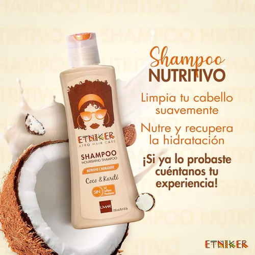 Miniatura 8 de ETNIKER - Set de champú nutritivo y crema para peinar Cabello afro texturizado, rizado y ondulado Limpia, hidrata, nutre y define Coco