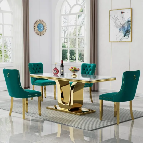 Miniatura 19 de SSLine Mesa de comedor moderna para mesa de cocina de mármol sintético de 6,70 pulgadas, mesa de comedor rectangular para muebles de cocina