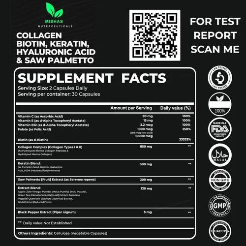 Miniatura 3 de Multi Collagen Hair Pills – Biotina 10,000 mcg, queratina y ácido hialurónico – Crecimiento del cabello – Piel y uñas Vitaminas y bloqueador de DHT