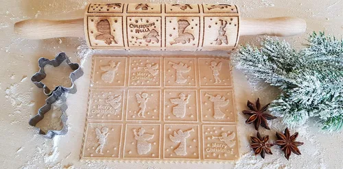 Miniatura 2 de Rodillo de amasar con relieve de ángeles navideños FELIZ NAVIDAD para decorar galletas de jengibre navideñas