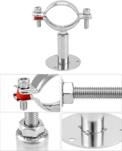 Miniatura 5 de QWORK Abrazadera de soporte de tubo de 2 pulgadas, paquete de 2 soportes de pared y techo de acero inoxidable 304, altura ajustable de 1.969-3.937
