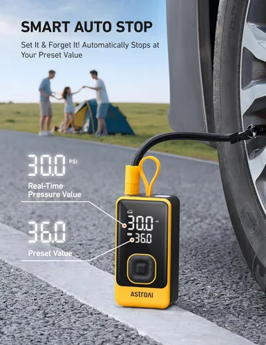 Miniatura 6 de AstroAI L7 - Inflador de neumáticos portátil, compresor de aire portátil, bomba eléctrica inalámbrica de 150 PSI con indicador digital, inflado