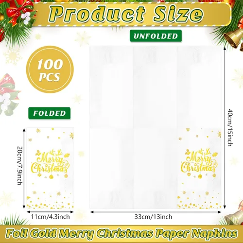 Miniatura 2 de 100 servilletas de papel desechables, servilletas de papel de cóctel, toallas de mano para cena de Navidad, decoración y suministros de fiesta