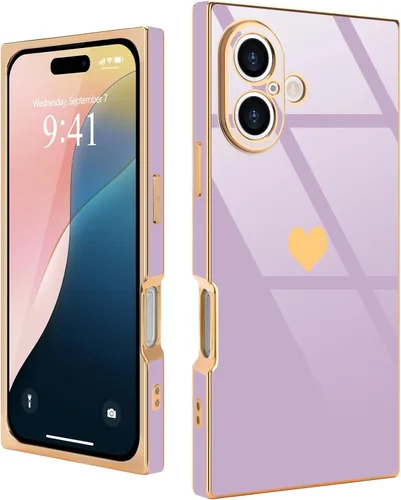 Miniatura 9 de Compatible con iPhone 12 Funda Rectangular Bonita Chapado Dorado Lujo Corazón de Amor Funda de Teléfono para Mujeres Niñas A Prueba de Golpes