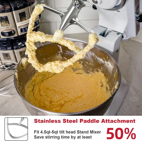 Miniatura 5 de Cofun Accesorio de paleta de acero inoxidable para mezclador KitchenAid, batidor plano para mezclador KitchenAid, se adapta a mezclador de cabeza