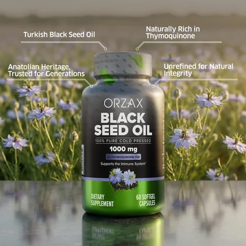 Miniatura 3 de ORZAX Cápsulas orgánicas prensadas en frío de 1000 mg de aceite de semilla negra con 20 mg de timoquinona para apoyo inmunológico, buen cabello