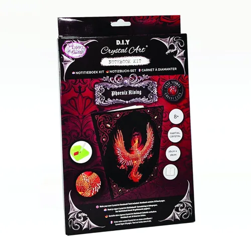 Miniatura 6 de Crystal Art Cuaderno de pintura con diamantes, kit de cuaderno Phoenix Rising, crea una cubierta brillante para cuaderno con cristales, para edades