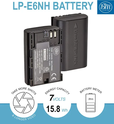 Miniatura 2 de BM Premium Paquete de 4 baterías LP-E6NH de alta capacidad y cargador de batería para Canon EOS R EOS R5 EOS R6 EOS R6 II EOS R7 EOS 90D EOS 60D EOS