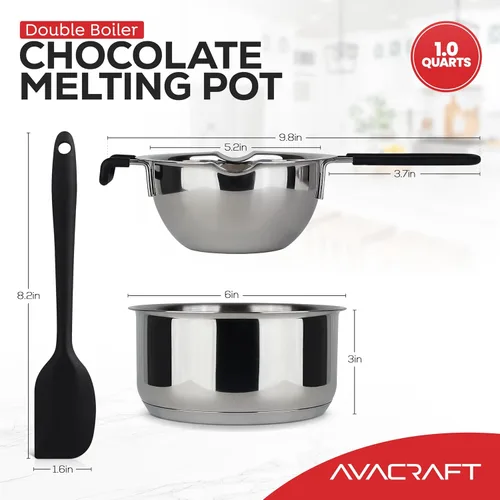 Miniatura 2 de AVACRAFT Olla doble de acero inoxidable 18/8 con olla de acero inoxidable y espátula de silicona, juego de caldera doble para derretir chocolate
