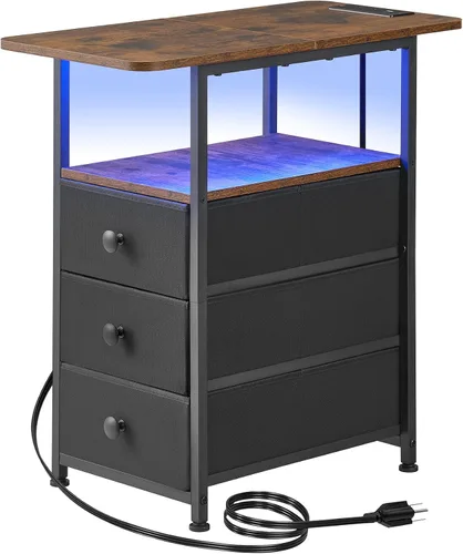 Miniatura 13 de DALEMHOME Mesa Auxiliar, Mesa Lateral Estrecha con 3 Cajones de Tela, Mesita de Noche Estrecha, Mesa de Cama Pequeña con Almacenamiento, para Sala