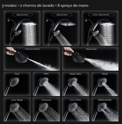 Miniatura 2 de BOZYBO Cabezal de ducha de lluvia con mano: cabezales de ducha de alta presión con combo de rociador de mano, cabezal de ducha de lluvia de 12 Negro