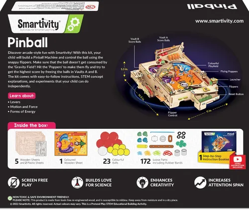 Miniatura 9 de Smartivity - Máquina de pinball DIY para niños de 8 a 14 años Juego de arcade galardonado globalmente Construye tu propia máquina de pinball