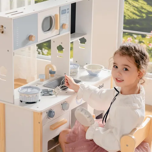 Miniatura 7 de ROBUD Juego de Ollas y Sartenes para Niños, Accesorios de Cocina para Jugar, Ollas y Sartenes de Metal en Crema Azul, Juego de Cocina para Niños