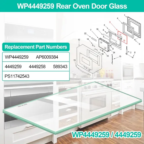 Miniatura 2 de Reemplazo de vidrio para puerta de horno WP4449259 actualizado con Whirlpool 4449259 - Vidrio interior para horno Whirlpool 4449259, vidrio