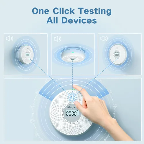 Miniatura 5 de Detector de humo y monóxido de carbono, detector de humo 2 en 1, indicadores de luz de advertencia LED, batería de 10 años (blanco, paquete de 3)