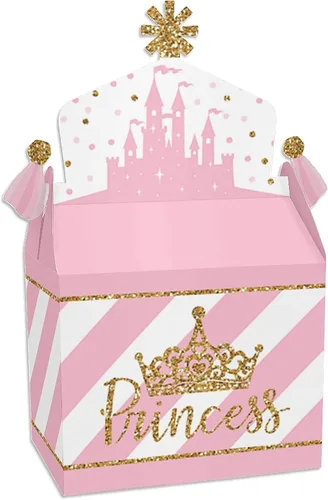 Big Dot of Happiness Corona de princesita – Caja de regalos de fiesta – Caja de regalo de princesa rosa y dorada para baby shower o fiesta de