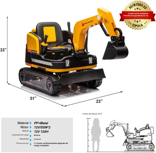 Miniatura 6 de JOYLDIAS Retroceder y avanzar en 360 grados, excavadora y bulldozer para montar, juguete con batería de 12V12AH, retroexcavadora con diseño