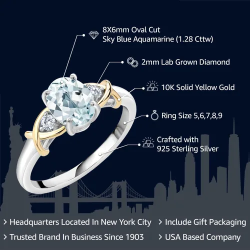 Miniatura 98 de Anillo de compromiso de oro amarillo de 10 quilates y plata 925 con piedra natal y diamantes cultivados en laboratorio para mujer, ovalado de 0.315