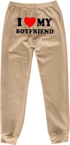 Miniatura 2 de I Love My Boyfriend - Pantalones deportivos a la moda, elásticos, de cintura alta, pantalones deportivos casuales de forro polar sueltos, pantalones