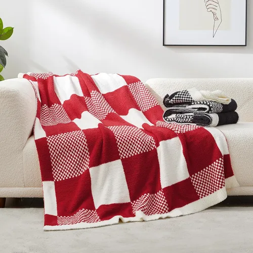Miniatura 3 de Snuggle Sac - Manta a cuadros, manta roja para sofá, manta de microfibra de franela buffalo a cuadros, mullida, cálida, acogedora, suave, manta