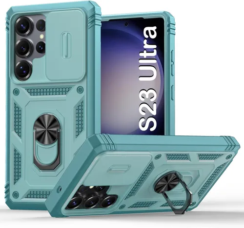Miniatura 66 de PASNEW Funda para Samsung Galaxy S22 Ultra 5G, cubierta de cámara deslizante y soporte de dedo de metal giratorio de 360°, militar, resistente, a
