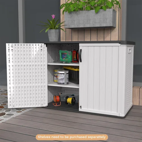 Miniatura 3 de Patiowell Armario de almacenamiento de plástico para exteriores de 26 pies cúbicos, cobertizo de almacenamiento horizontal impermeable