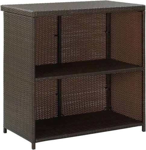 Miniatura 5 de Juego de barras de 3 piezas de ratán sintético rectangular marrón con marco de acero, diseño moderno para interiores y exteriores, comedor y patio