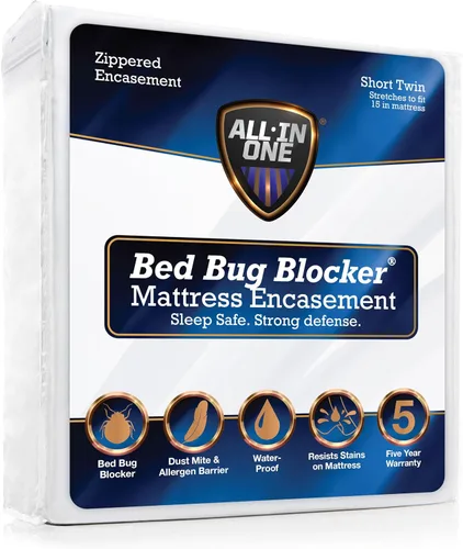Protector de colchón todo en uno, funda con cremallera, resistente al agua y a las manchas, protección de triple sellado, RV Short Twin, color blanco