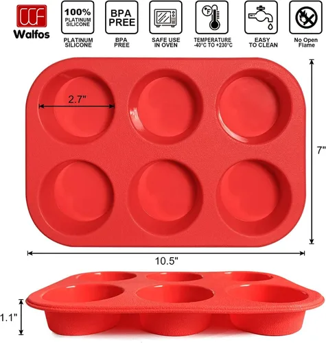 Miniatura 6 de Walfos Molde de silicona para magdalenas – Molde de silicona antiadherente para magdalenas de 6 tazas, ¡solo tienes que sacarlo! Tazas para hornear