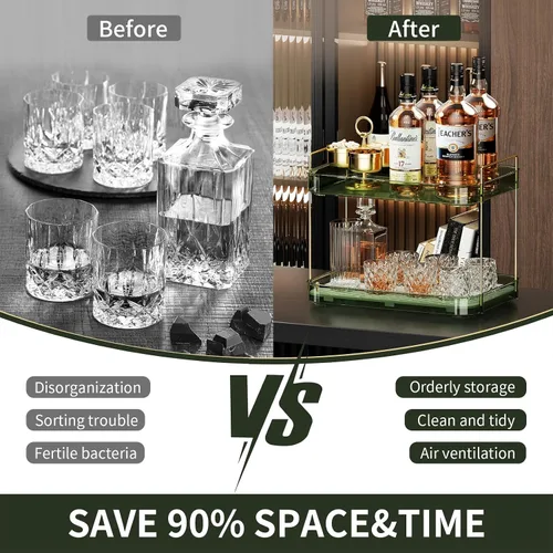 Miniatura 3 de Seoneiro Bandeja de whisky, estante para tazas de vidrio, soporte para tazas, organizador de taza de café, encimera de baño con tabla de drenaje