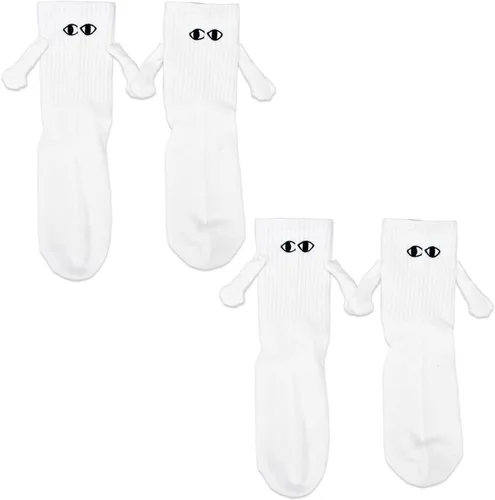 2 pares de divertidos calcetines magnéticos para parejas, calcetines de mano a mano, calcetines magnéticos de ojos grandes para amantes, amigos,