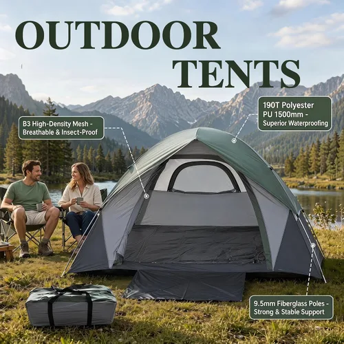 Miniatura 3 de XL Tienda de campaña con cúpula para 4 a 6 personas, doble capa impermeable, desmontable para senderismo al aire libre, pesca