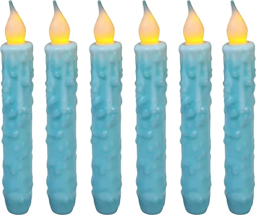 Miniatura 29 de CVHOMEDECO. Velas de cera real sumergidas a mano, funciona con pilas, temporizador, velas cónicas sin llama primitivas del país, 6-3/4 pulgadas