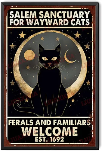 Miniatura 9 de Letrero de metal de hojalata Salem Sanctuary para gatos Wayward Ferals and Familiars, letrero de metal de hojalata para hombre, decoración de pub, 8