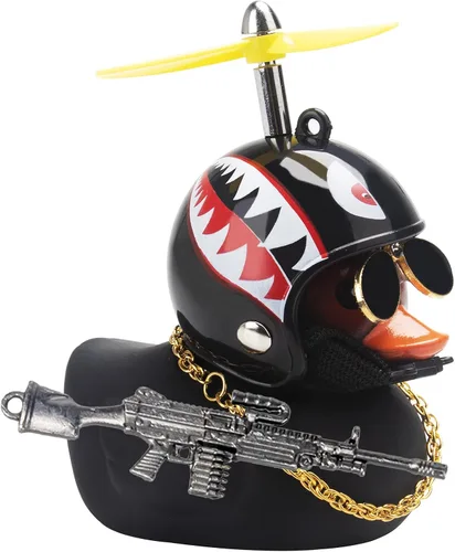 wonuu Adornos de pato de goma para tablero de automóvil, juego de decoraciones de pato rosa con casco de hélice, lentes de sol, cadena dorada